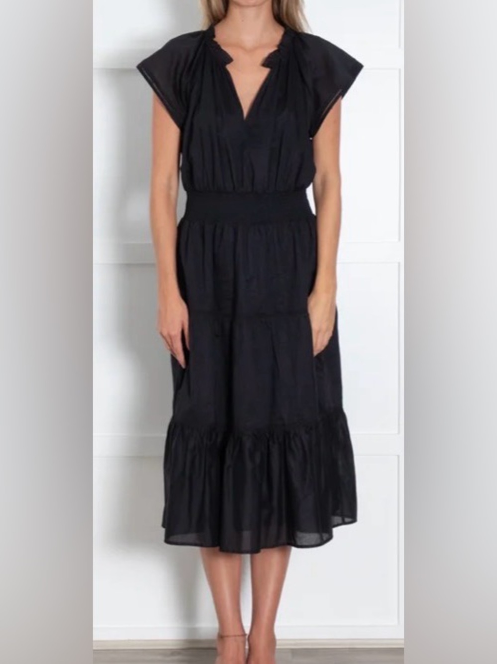 Rails Black Tiered Midi Dress. Medium. 100% cotton